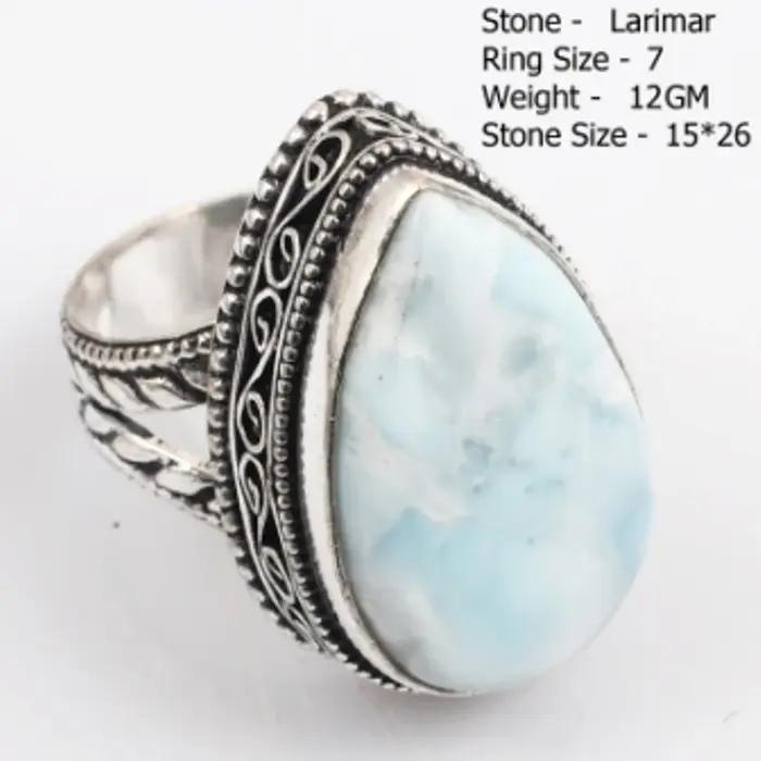Bague Antique en Larimar Véritable Bijou Main Femme Occasions Spéciales