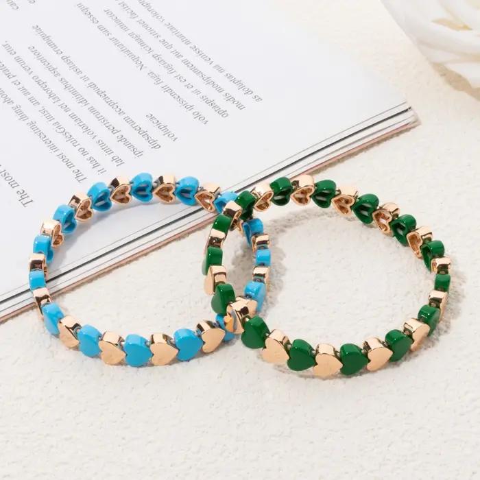 Bracelet élastique perlé en émail coloré 2025 pour femme, motif cœur bohème