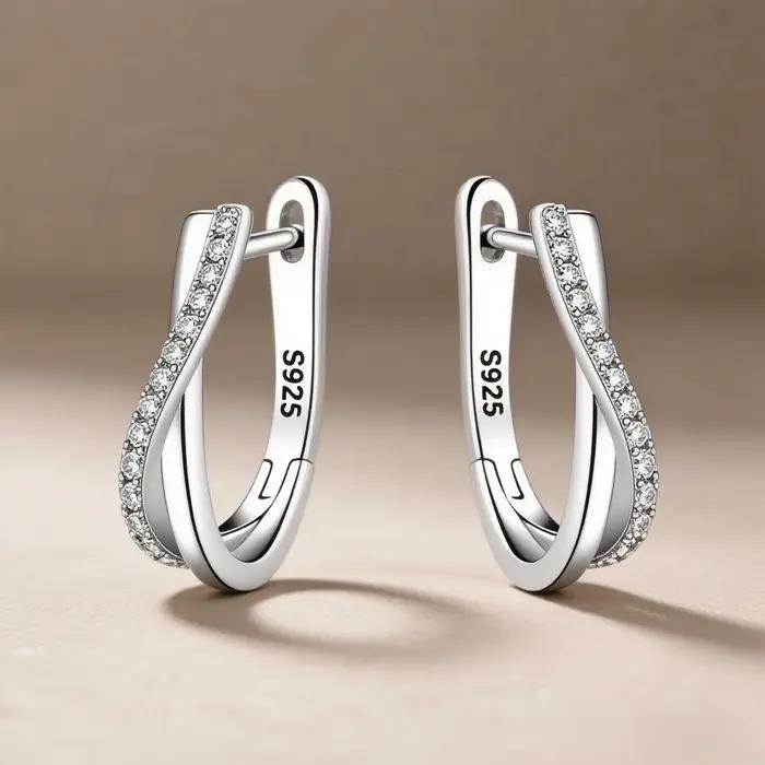 Boucles d'oreilles en argent Sterling 925 et cristal de zircone pour femmes