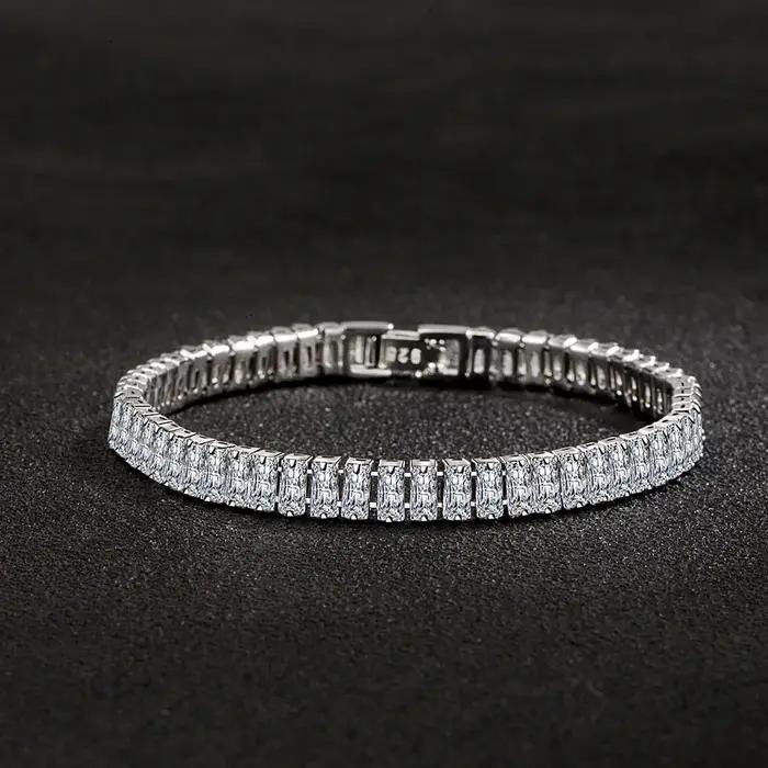 Bracelet en argent Sterling 925 pour femmes et filles, cristal de Zircon élégant, bijoux de Glamour pour fiançailles et mariage, 18CM