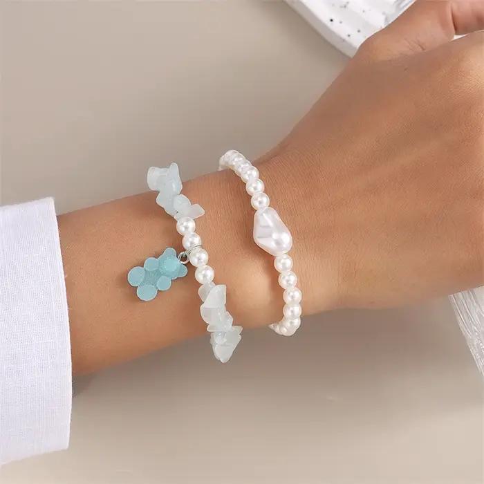Lot de 2 bracelets bohèmes faits à la main avec perles d'imitation pour femmes