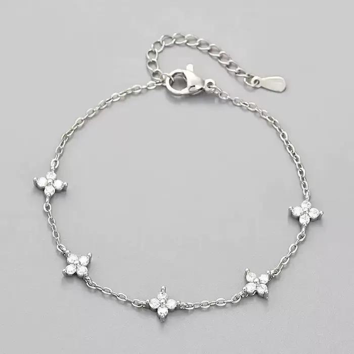 Bracelet en argent Sterling 925 avec fleur en Zircon brillant pour femmes bijoux de fête mariage cadeaux de vacances