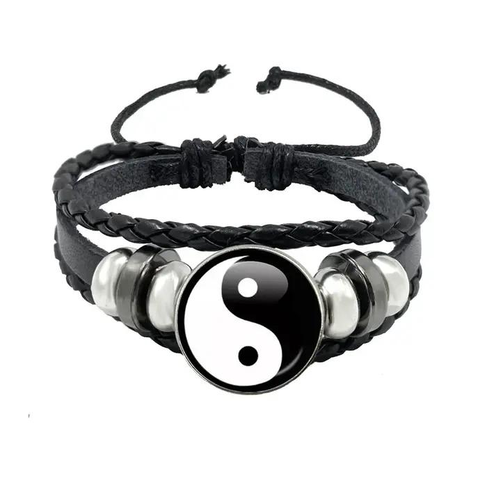 Yin Composer-Bracelet à Breloques Noir et Blanc pour Homme et Femme, Pendentif Cabochon en Verre, Ch