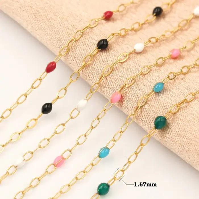 Chaîne Satellite en émail perlé rempli d'or 14 carats bijou arc-en-ciel par pied pour femmes occasions spéciales minimaliste unique
