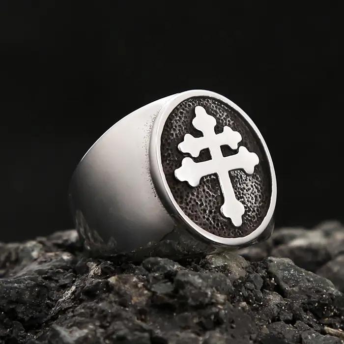 Bague croix de Lorraine en acier inoxydable de haute qualité pour hommes et femmes