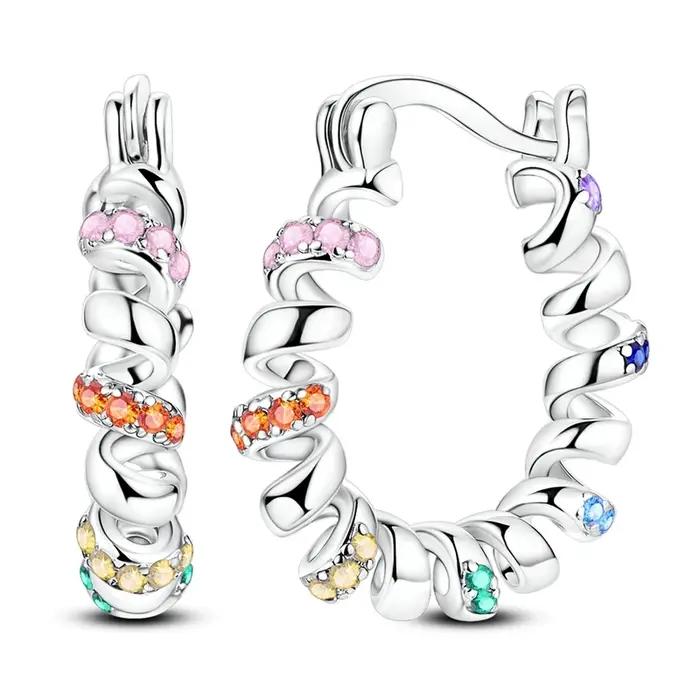 Boucles d'oreilles en argent sterling 925 spirales colorées pour femmes bijoux de mariage et anniversaire élégants à offrir