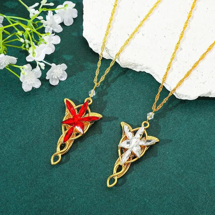 Arwen Evenstar-Collier avec pendentif en cristal doré pour femme et fille