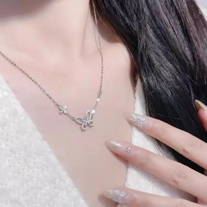 Collier de luxe classique en argent sterling S925 pour femme. Design papillon 1:1