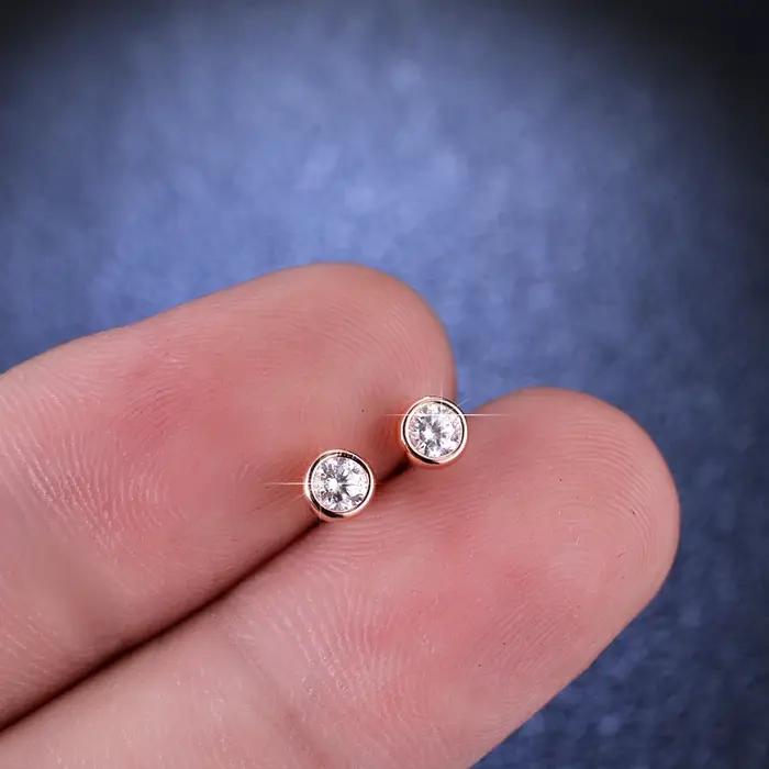Or Rose 3mm Moissanite argent 925 boucles d'oreilles à la mode fiançailles mariage femmes boucle d'oreille cadeau