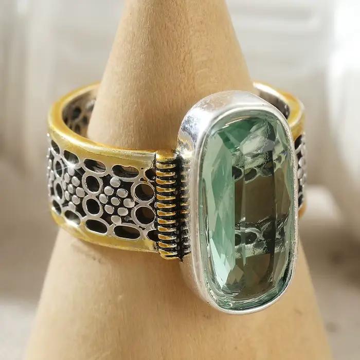 Bague creuse bicolore en zircone synthétique verte style bohème fine vintage pour femmes festival célébration