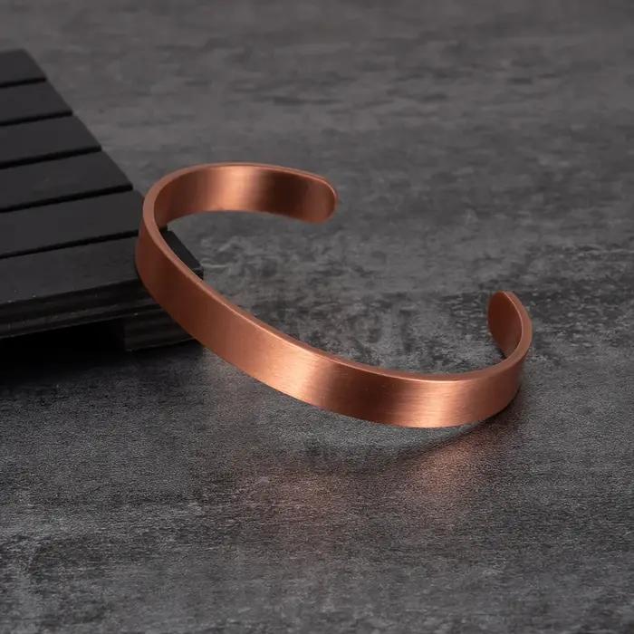 Vinterly Bracelets en cuivre pur pour femmes hommes unisexe 9.5mm de large réglable manchette ouverte