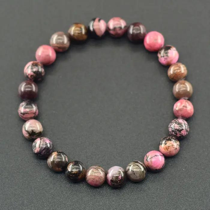 Bracelets de perles en Rhodonite naturelle pour hommes et femmes