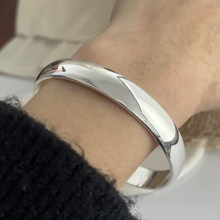 Bracelet rétro en argent Sterling 100% massif 925 pour femmes et hommes, Vintage, large et Simple, fait à la main, cadeau d'anniversaire