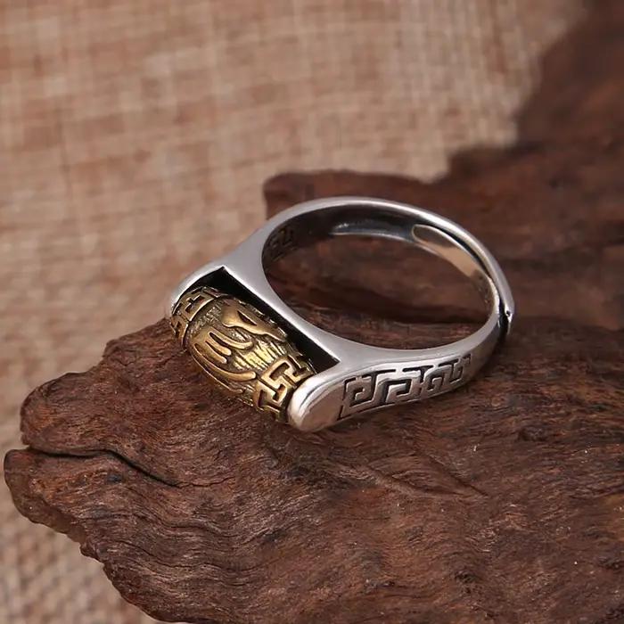 Bague Vintage en argent Sterling 925 pour hommes, perle rotative, écritures bouddhistes, bijoux à la mode, Index masculin, cadeau pour petit ami