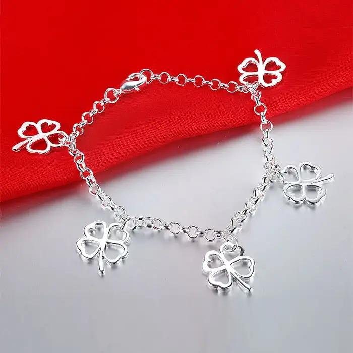 Bracelets en argent Sterling 925 feuilles pour femmes et hommes, bijoux de mariage, breloque de fian
