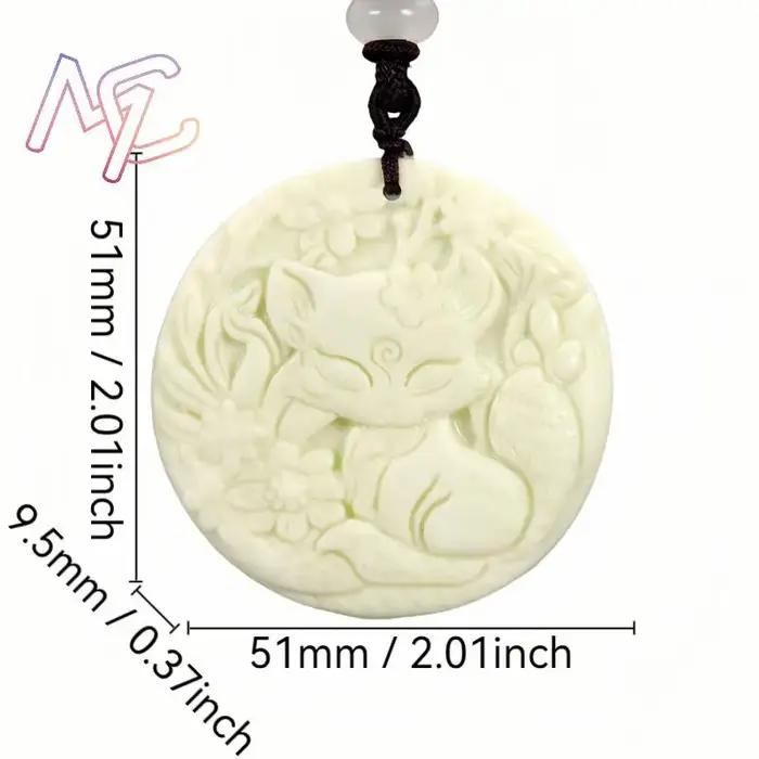 Collier pendentif renard en Jade véritable naturel