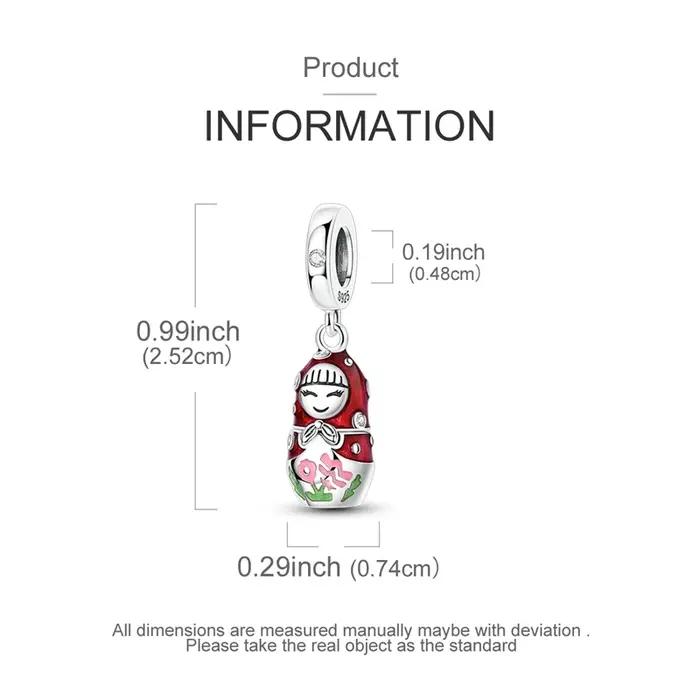 Pendentif Breloques Bijoux 925 Argent Rouge à Pois Poupée Charmes Fleurs Zirconium Blanc Occasions Spéciales Femme