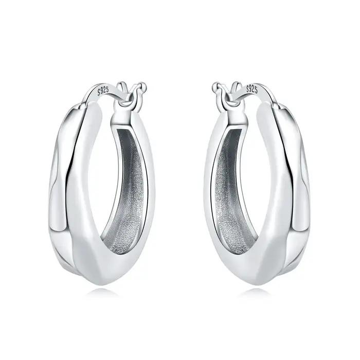 PANPOKI 100% 925 argent Sterling classique texture irrégulière brillant boucle d'oreille pour les fe