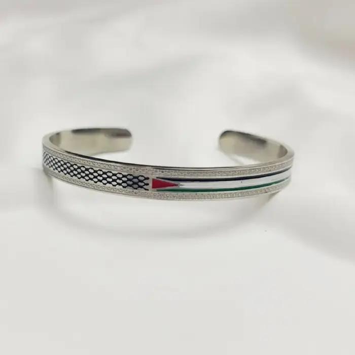 Bracelet Keffiyeh en acier inoxydable couleur argent