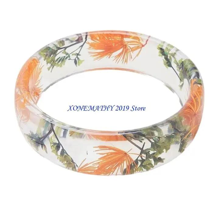 F42F – Bracelet élégant en résine florale, accessoire poignet léger en fleurs séchées, fait à main