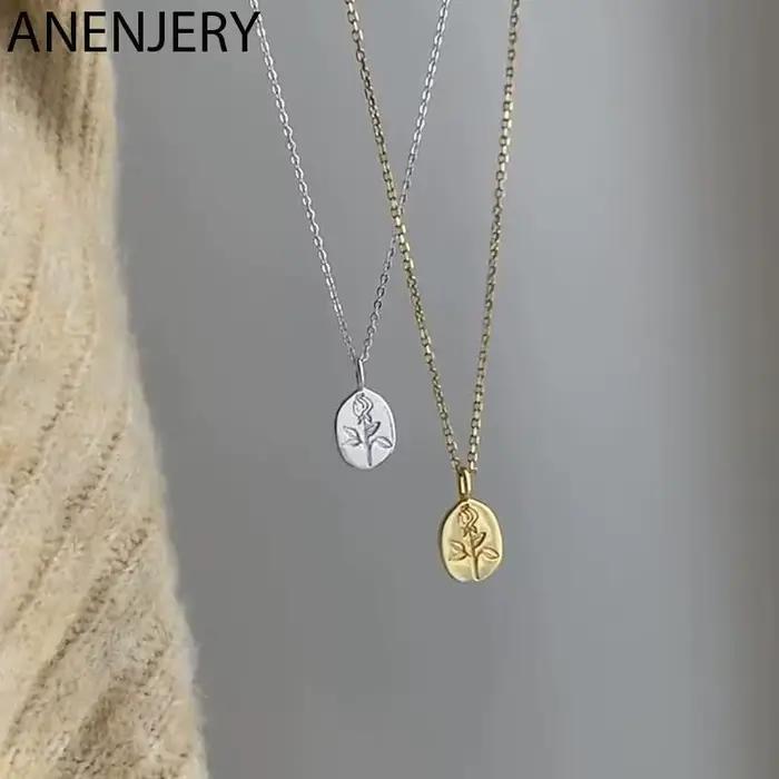 ANENJERY – collier ovale en forme de fleur de Rose pour femmes