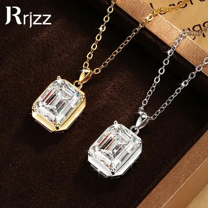 Collier pendentif Rrjzz Solitaire en moissanite taille émeraude 8x10mm