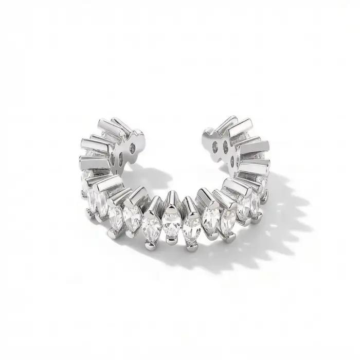 Boucles d'oreilles clips sans perçage de luxe, forme C irrégulière avec zircon cubique, pour femme,