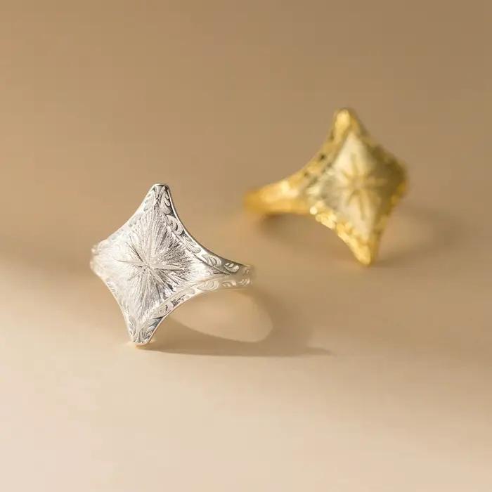 Bagues réglables en argent sterling 925 avec étoile sablée pour femmes