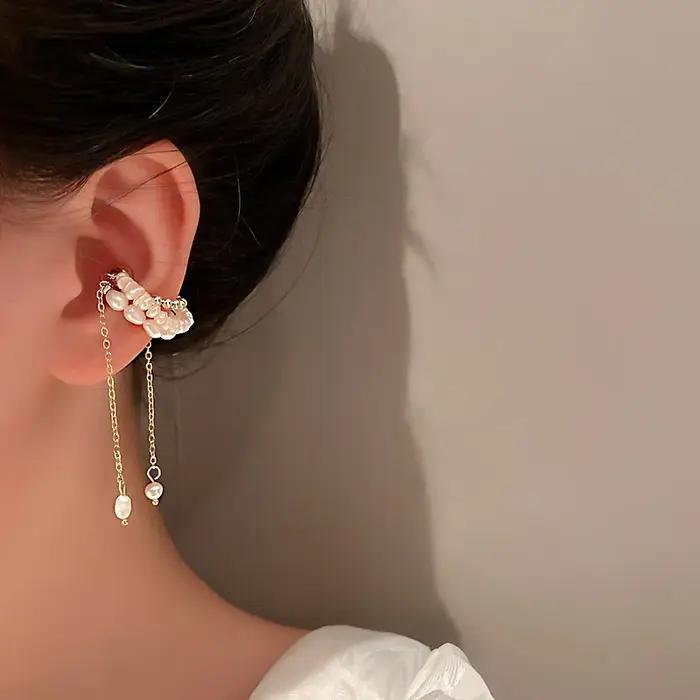 Nouveau luxe élégant perle aimant oreille pince manchette boucles d'oreilles pour les femmes lié métal