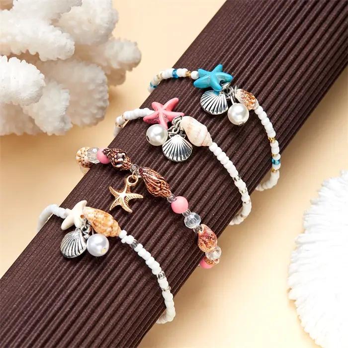 Bracelets de cheville bohémiens avec étoiles de mer et conques pour femmes occasions spéciales plage été jours festifs