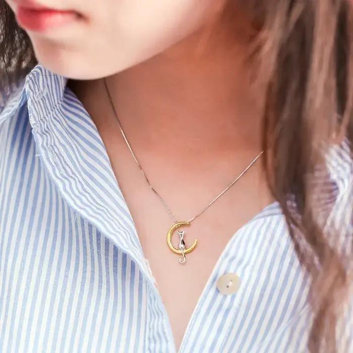 Nouveau 925 en argent Sterling lune chat colliers pendentif mode