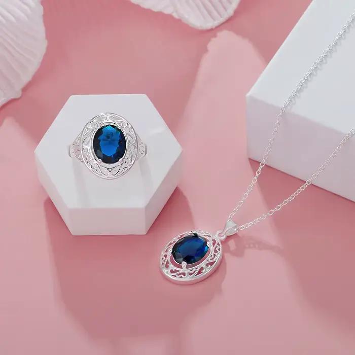 Offres spéciales 925 en argent Sterling créatif bleu cristal ovale colliers anneaux pour les femmes
