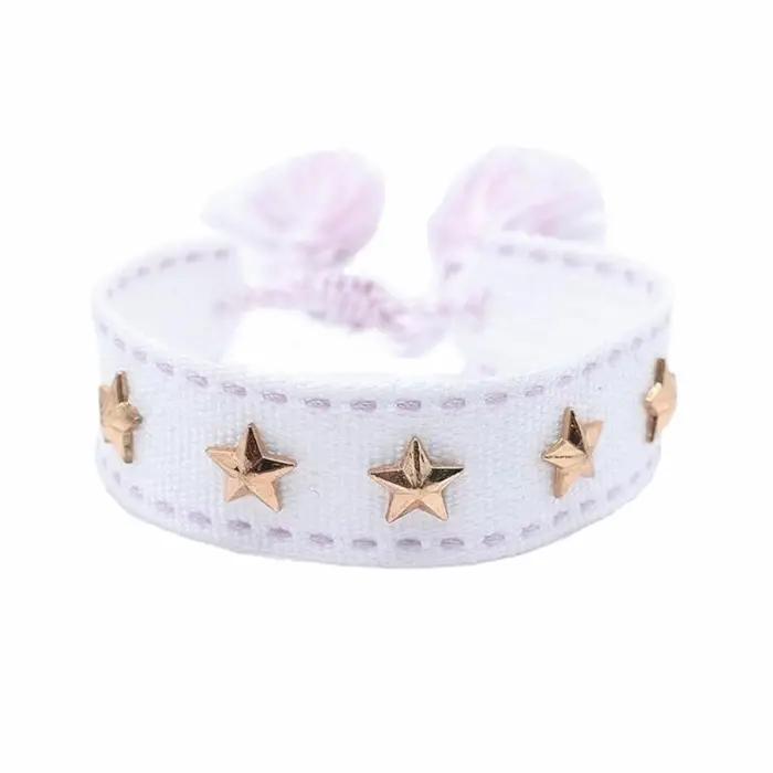 Bracelet à rivets étoile cœur en coton pour femmes avec pompons tissés bohèmes pour toutes occasions spéciales