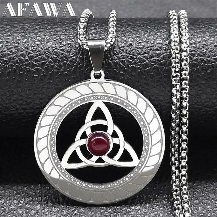 Collier Triquetra celtique trinité noeud pour femmes hommes couleur argent acier inoxydable pierre sorcière colliers