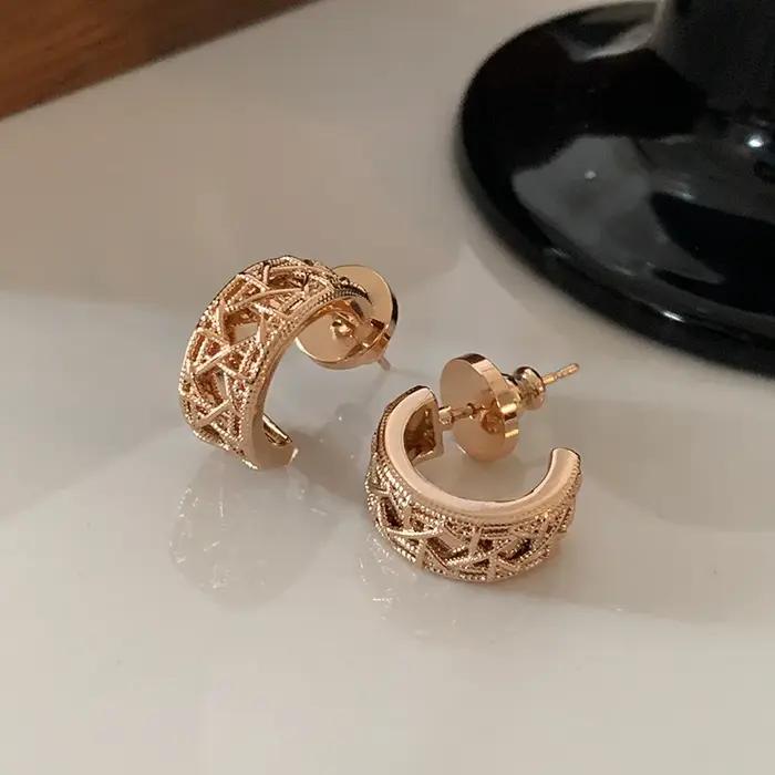 Boucles d'oreilles clous rondes hexagramme or rose pour femmes style vendange minimaliste cadeau bijoux vintage luxe léger occasions spéciales