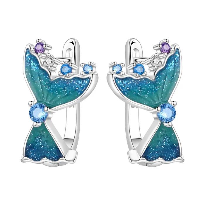 MISEFF – boucles d'oreilles en argent Sterling S925, exquises, en forme de queue de poisson, bleues,