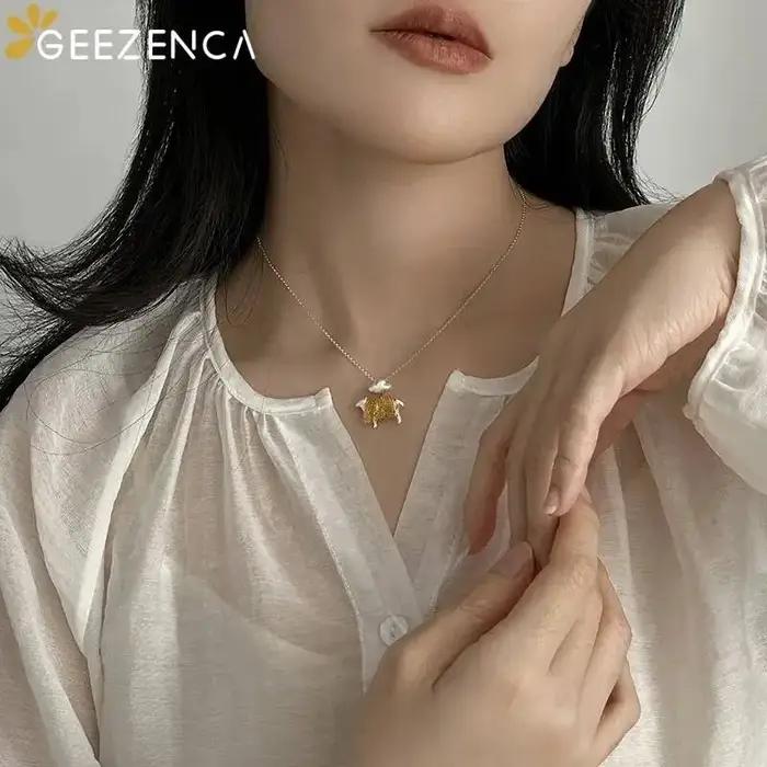 GEEZENCA 925 argent Sterling deux tons 3D mouton collier pendentif femmes mignon Animal Unique délicat cadeau pendentifs sans chaîne