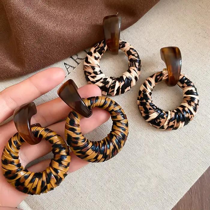 Maillard Style léopard cuir résine boucles d'oreilles pour femmes géométrique ronde boucle d'oreille personnalité mode bijoux usage quotidien K