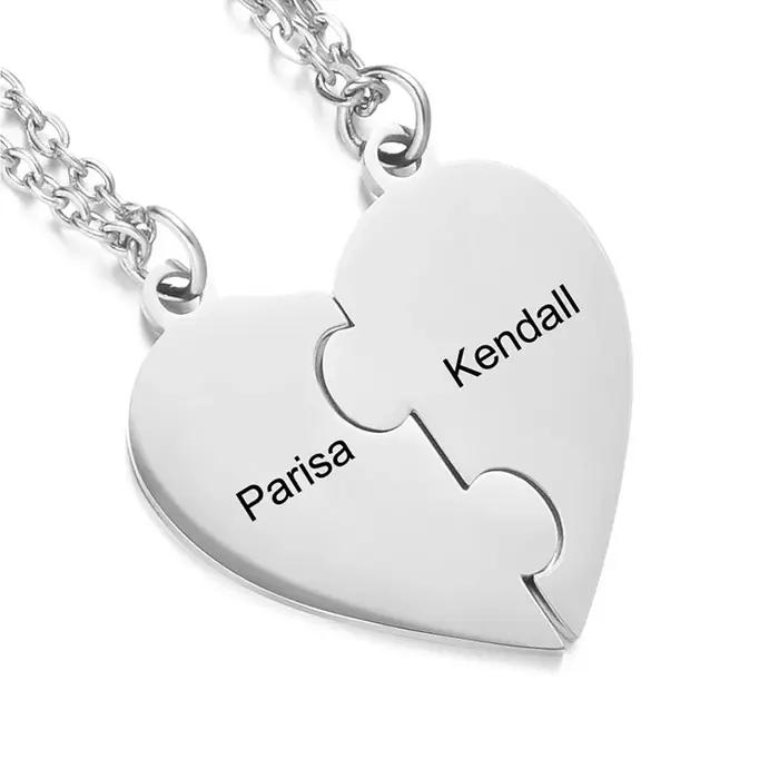 Collier personnalisé avec nom en acier inoxydable, avec pendentif en forme de cœur, personnalisable,
