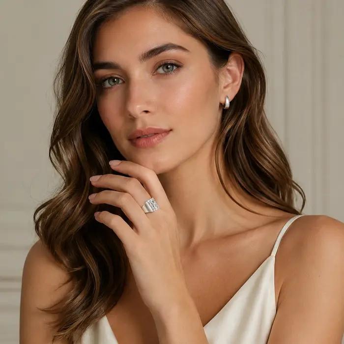 Bague en Argent Sterling 925, Élégante et Intemporelle à Offrir pour Femme Occasions Spéciales, Bijou Fins Princesse-Cut Zirconium
