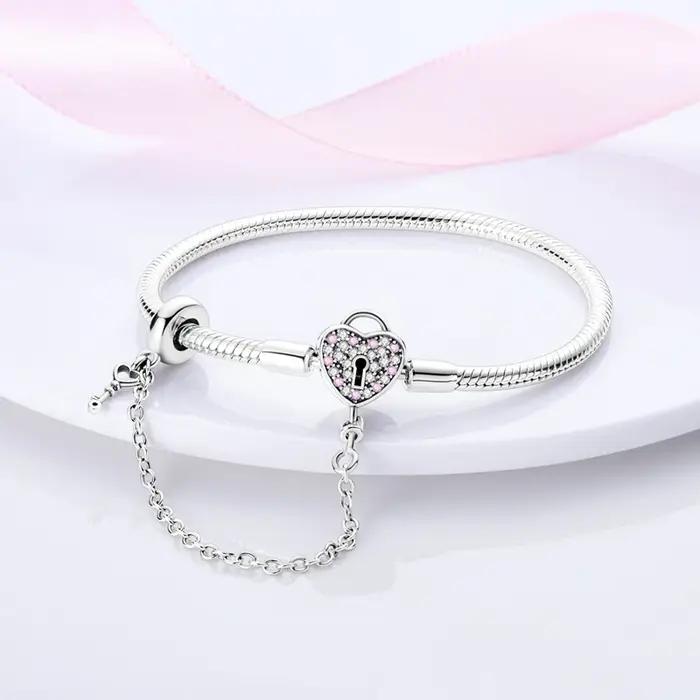 Bracelet 17-20CM Cœur d'amour Original 925 Argent Sterling