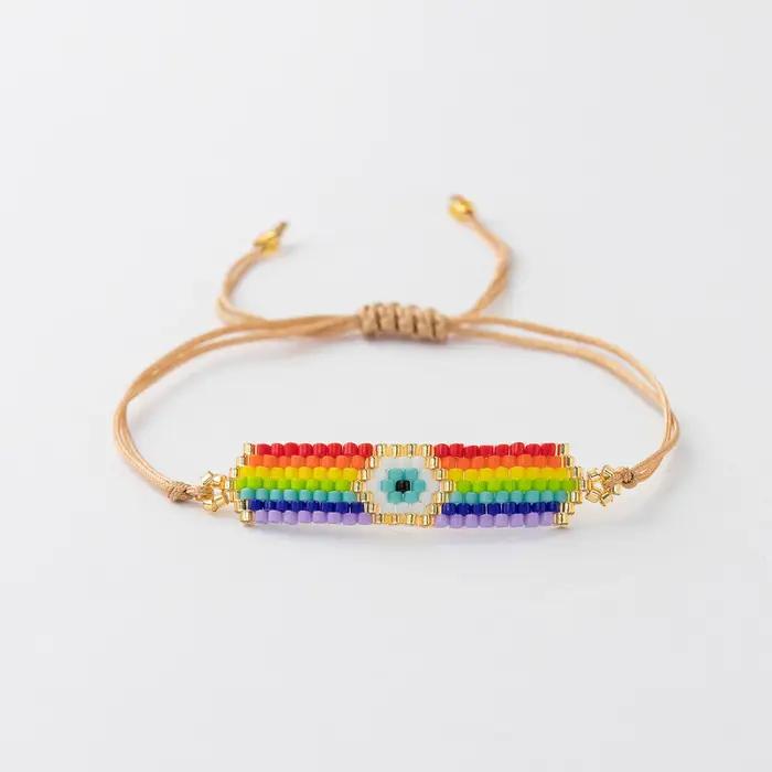 Miyuki Boho Colorful Beaded Bracelet Women's Trendy Rainbow Jewelry Charm Evil Eye Handmade Gift