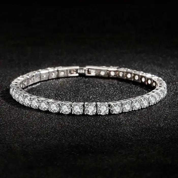 Ventes chaudes couleurs S925 Bracelets en argent Sterling zircone femmes mode Simple fiançailles bijoux de mariage 4mm largeur Couple cadeaux