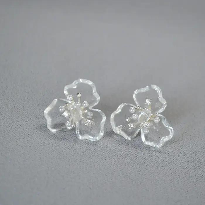 Boucles d'Oreilles Transparentes en Résine Plante Mode Délicate Pour Adolescentes Occasions Spéciales