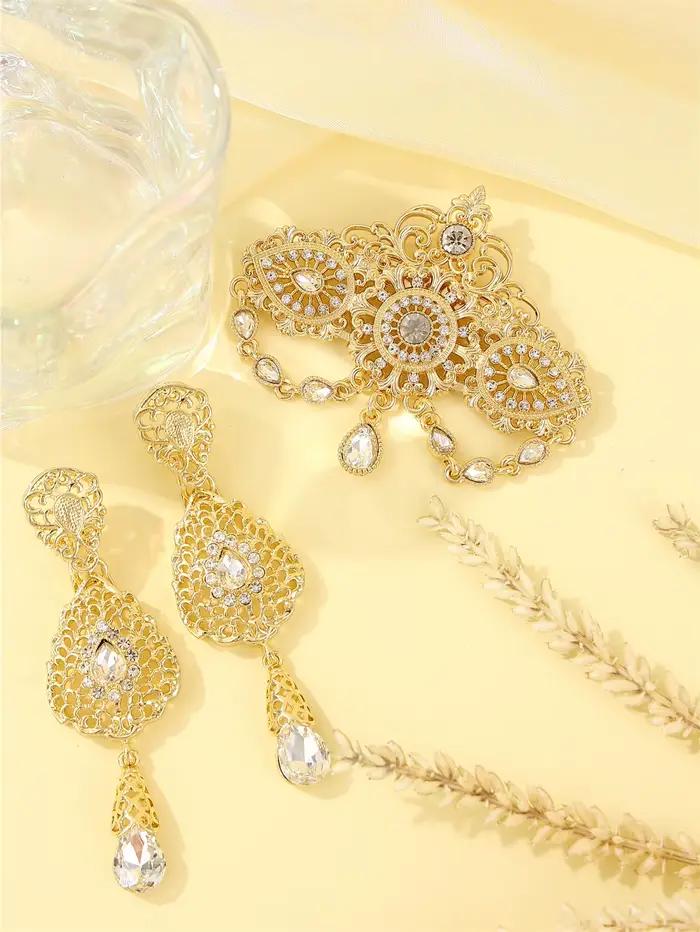 Ensemble de boucles d'oreilles boutonnière de mariage marocain, ensemble de bijoux pour dames de style rétro de cour française pour fêtes de mariage.