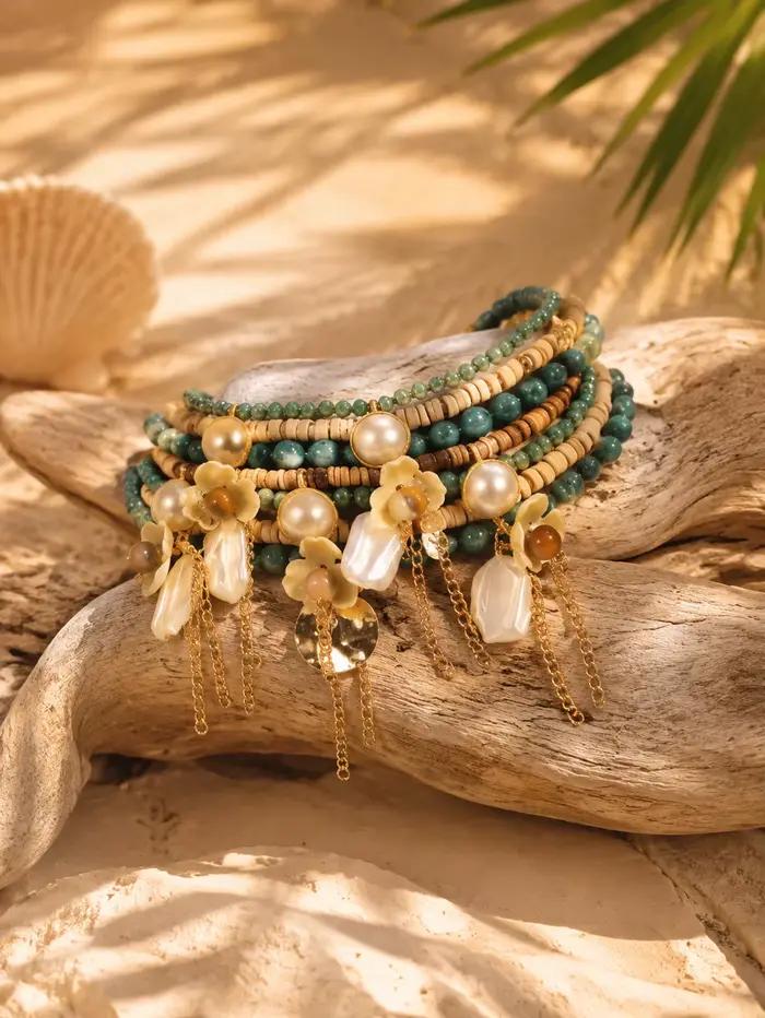 Collier et boucles d'oreilles tendance pour femme, motif fleurs précieuses et perles vintage, bijoux de mariage et de fête