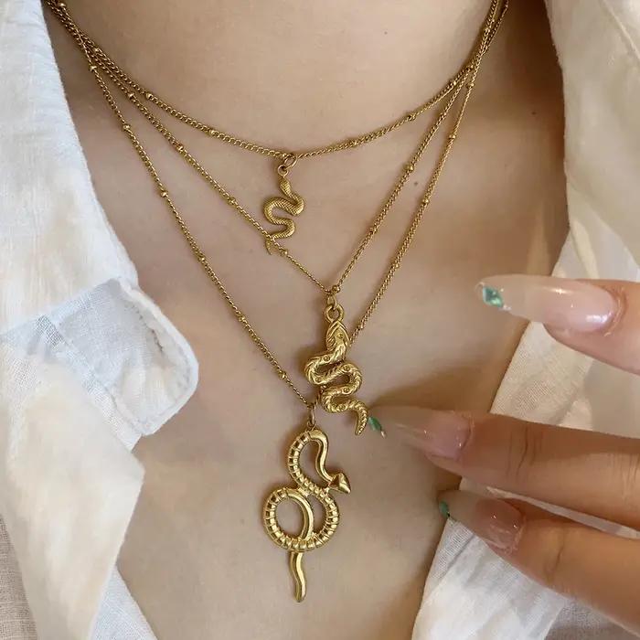 Pendentif collier pour les femmes d'or clip perle chaîne serpent