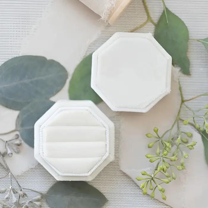 Boîte à bagues de mariage personnalisée, boîte à bagues en velours blanc, boîte à bagues doubles, boîte à bagues octogonale, boîte à bagues pour proposition de fiançailles