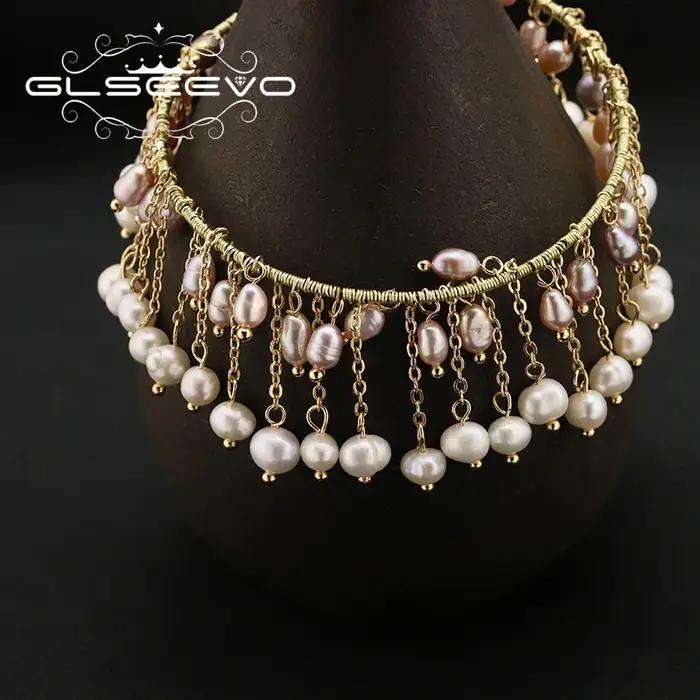 GLSEEVO-Bracelet pompon en perles de Tahiti, 100% naturel, blanc, rose, luxe, mode rétro, bijoux fin