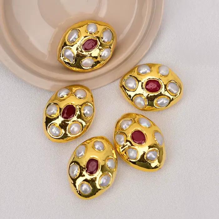 APDGG 5 pièces de perles de jade rouge Keshi blanches de culture pour la fabrication de colliers et de bijoux